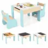 4 in 1 3tlg. Kindersitzgruppe aus Holz mit Abnehmbarer Tafel &amp; Stauraum Blau