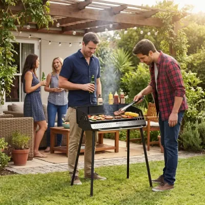 Grătar de cărbune portabil de 3 ori înălțime-adjustabil grătar camping cu 2 trepte grill cadru de metal