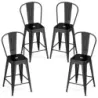 4er Set Barhocker aus Metall Stapelbar mit Abnehmbarer Rückenlehne 44,5 x 45,5 x 103 cm Schwarz