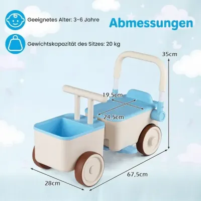 3 in 1 Kinderwagen mit Rollen Schiebe-Zieh-Lauflernwagen mit Stauraum & Klappbarem Griff Blau
