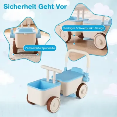 3 in 1 Kinderwagen mit Rollen Schiebe-Zieh-Lauflernwagen mit Stauraum & Klappbarem Griff Blau