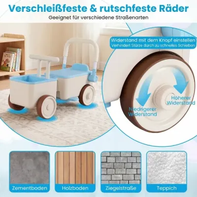 3 in 1 Kinderwagen mit Rollen Schiebe-Zieh-Lauflernwagen mit Stauraum & Klappbarem Griff Blau