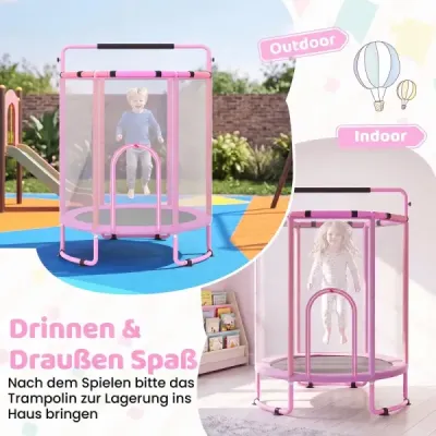 Trampolină pentru copii 154 cm 6 în 1 trambulină pentru copii cu leagăn de gimnastică şi inel roz