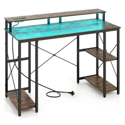 Computertisch mit LED-Beleuchtung Steckdosen & Monitorständer 120 x 50 x 87 cm Braun