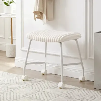 2er Set Rollhocker Gepolstert mit Gewölbter Sitzfläche & 4 Leichtgängigen Rollen Weiß