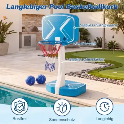 2-in-1 Pool Basketballkorb & Volleyballnetz Poolspielzeug mit Breiten Befüllbaren Standfüßen