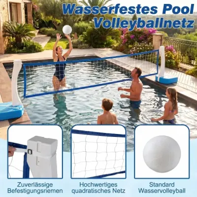 2-in-1 Pool Basketballkorb & Volleyballnetz Poolspielzeug mit Breiten Befüllbaren Standfüßen