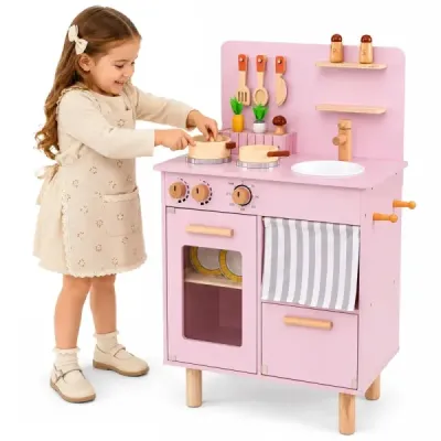 Kinderküche Puppenküche mit Herd Spüle & Geschirrspüler für Kinder ab 3 Jahren Rosa