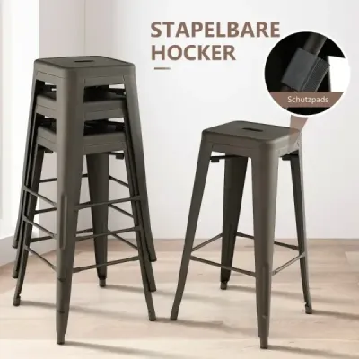 4er Set Barhocker mit Fußstütze Sitzhöhe 76cm bis 150kg Belastbar Stapelbare Tresenhocker Gun