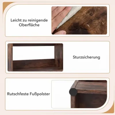 Bücherregal mit 8 Fächern & Schubladen Bücherschrank mit Rutschfesten Fußkappen Rustikalbraun