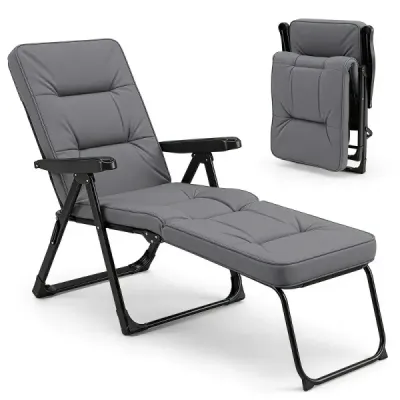 Sun lounger Garden lounger Folding cu perna de scaun gros backrest reglabile & cotiere Gri