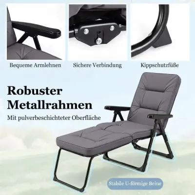 Sun lounger Garden lounger Folding cu perna de scaun gros backrest reglabile & cotiere Gri