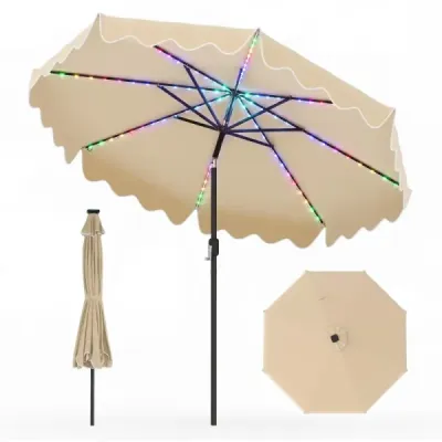 Parasol 270 cm cu Led Solar Lighting Windproof Market Parasol cu 8 coaste de bej