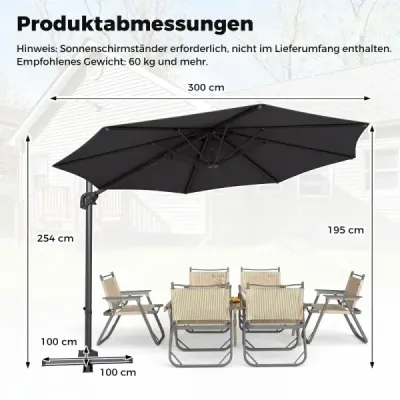 Ampelshield Ø 300 cm parasolar neigabil 360° Rotativ cu manivelă & picior pedala gri