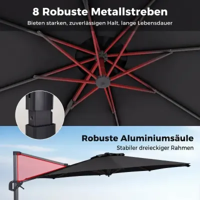 Ampelshield Ø 300 cm parasolar neigabil 360° Rotativ cu manivelă & picior pedala gri