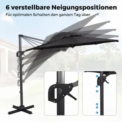 Ampelshield Ø 300 cm parasolar neigabil 360° Rotativ cu manivelă & picior pedala gri