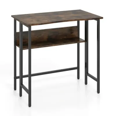 Schreibtisch Klappbar mit Robuster Metallkonstruktion & Ablagefach Computertisch Holz Rustikales Braun