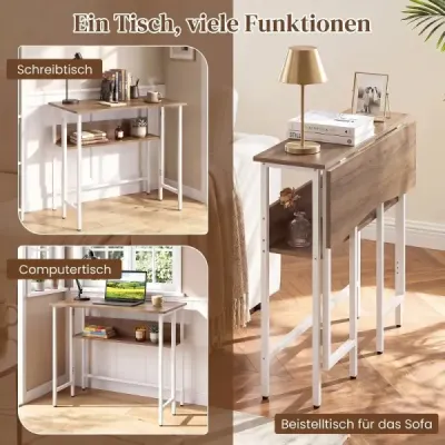Schreibtisch Klappbar mit Robuster Metallkonstruktion & Ablagefach Computertisch Holz Natur