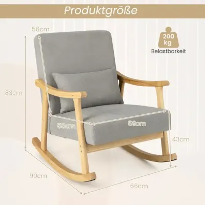 Schaukelstuhl Sessel Wohnzimmer Gepolsterter Loungesessel mit Armlehnen Grau