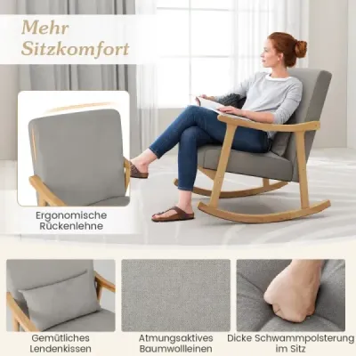 Schaukelstuhl Sessel Wohnzimmer Gepolsterter Loungesessel mit Armlehnen Grau