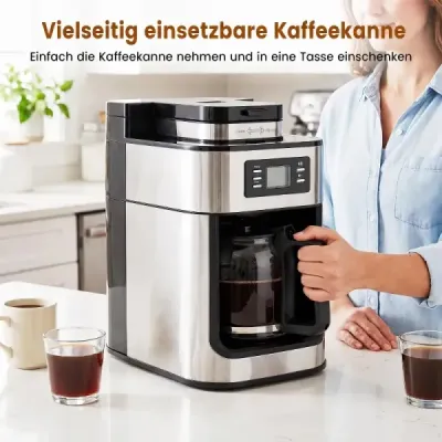 Filterkaffeemaschine mit Glaskanne 8 Tassen Kompakte Kaffeemaschine mit Mahl- und Brühfunktion