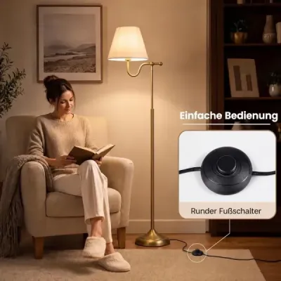 158 cm Stehlampe mit Stoffschirm & Metallgestell Stehleuchte mit Fußschalter & E27-fassung