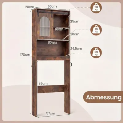 Toilettenschrank Badezimmer-Organizer im Bauernhausstil mit Schiebetür im Scheunentor-Design Braun