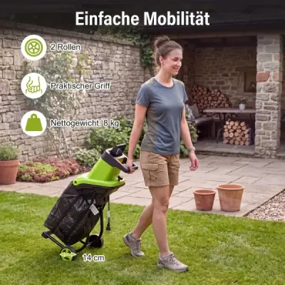 Gartenhäcksler Elektrisch 2500W Messerhäcksler für Äste bis 45 mm 21:1 Häckselverhältnis Grün