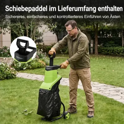 Gartenhäcksler Elektrisch 2500W Messerhäcksler für Äste bis 45 mm 21:1 Häckselverhältnis Grün