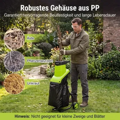 Gartenhäcksler Elektrisch 2500W Messerhäcksler für Äste bis 45 mm 21:1 Häckselverhältnis Grün