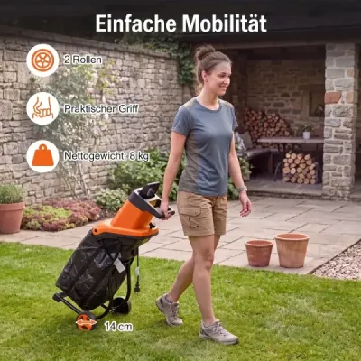 Gartenhäcksler Elektrisch 2500W Messerhäcksler für Äste bis 45 mm 21:1 Häckselverhältnis Orange