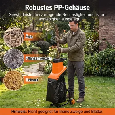 Gartenhäcksler Elektrisch 2500W Messerhäcksler für Äste bis 45 mm 21:1 Häckselverhältnis Orange