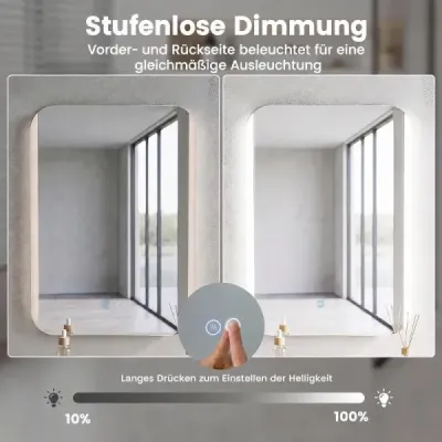 Badspiegel mit LED Beleuchtung 3 Lichtfarben Dimmbar & Stufenlose Helligkeitsregelung 70 x 50 cm