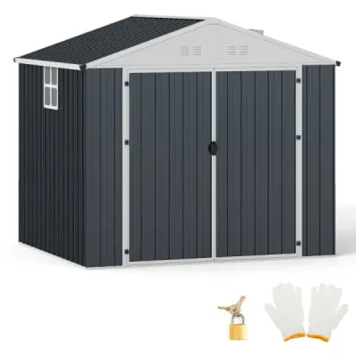 Geräteschuppen Gerätehaus aus Verzinktem Stahl 238 x 193 x 208 cm Gartenhaus mit Satteldach Grau