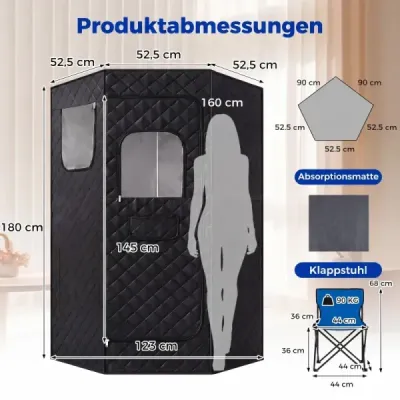 Infrarotsauna Klappbar Saunazelt mit Carbonfaser-Heizung Heimsauna mit Fernbedienung