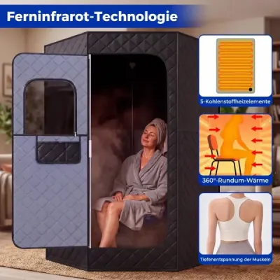 Infrarotsauna Klappbar Saunazelt mit Carbonfaser-Heizung Heimsauna mit Fernbedienung