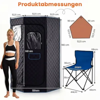 Dampfsauna Tragbar Heimsauna mit 9 Temperaturstufen Saunazelt mit Fernbedienung & Timer Schwarz