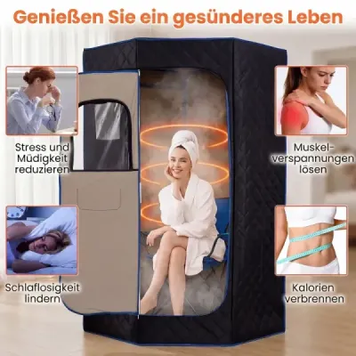 Dampfsauna Tragbar Heimsauna mit 9 Temperaturstufen Saunazelt mit Fernbedienung & Timer Schwarz