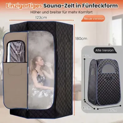 Dampfsauna Tragbar Heimsauna mit 9 Temperaturstufen Saunazelt mit Fernbedienung & Timer Schwarz