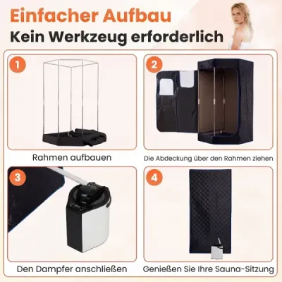 Dampfsauna Tragbar Heimsauna mit 9 Temperaturstufen Saunazelt mit Fernbedienung & Timer Schwarz
