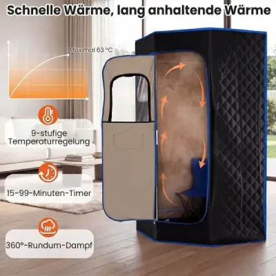 Dampfsauna Tragbar Heimsauna mit 9 Temperaturstufen Saunazelt mit Fernbedienung & Timer Schwarz