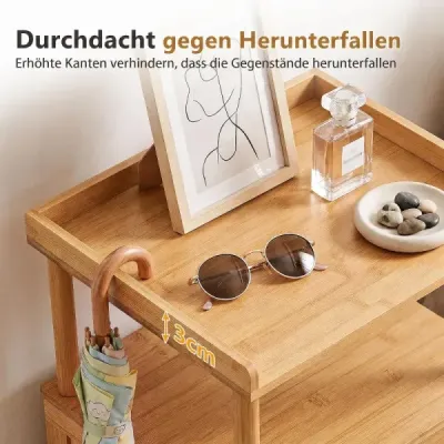 Nachttisch Bambus mit Offenem Regal & Klapptür mit Magnetverschluss 41 x 31 x 59 cm Natur