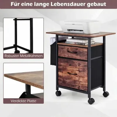 Mobiler Rollcontainer Aktenschrank Schmaler Nachttisch auf Rollen 61 x 38 x 66,5 cm