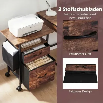 Mobiler Rollcontainer Aktenschrank Schmaler Nachttisch auf Rollen 61 x 38 x 66,5 cm