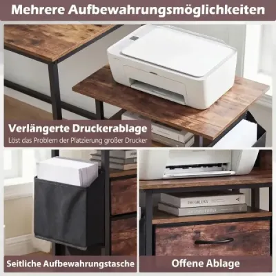 Mobiler Rollcontainer Aktenschrank Schmaler Nachttisch auf Rollen 61 x 38 x 66,5 cm