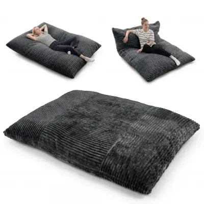 Sitzsack aus Cordstoff Riesiger Bean Bag mit Abnehmbarem Bezug 194 x 139 x 19 cm Dunkelgrau