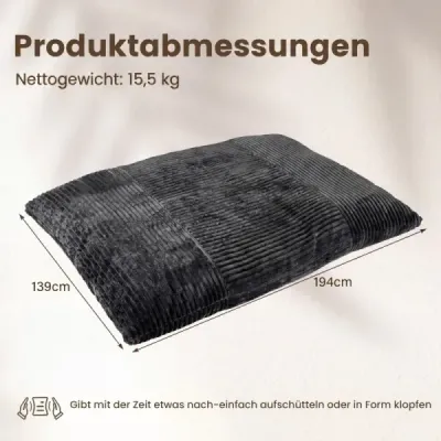 Sitzsack aus Cordstoff Riesiger Bean Bag mit Abnehmbarem Bezug 194 x 139 x 19 cm Dunkelgrau