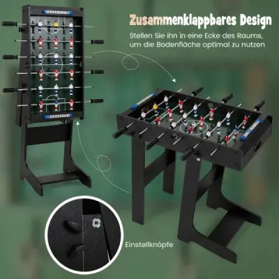 Tischkicker Platzsparender Fußballtisch mit Robustem Griff 33 x 36 x 109 cm Schwarz