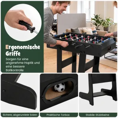 Tischkicker Platzsparender Fußballtisch mit Robustem Griff 33 x 36 x 109 cm Schwarz