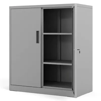 Abschließbarer Aktenschrank mit Doppeltür & 2 Verstellbaren Regalen Metallschrank Grau
